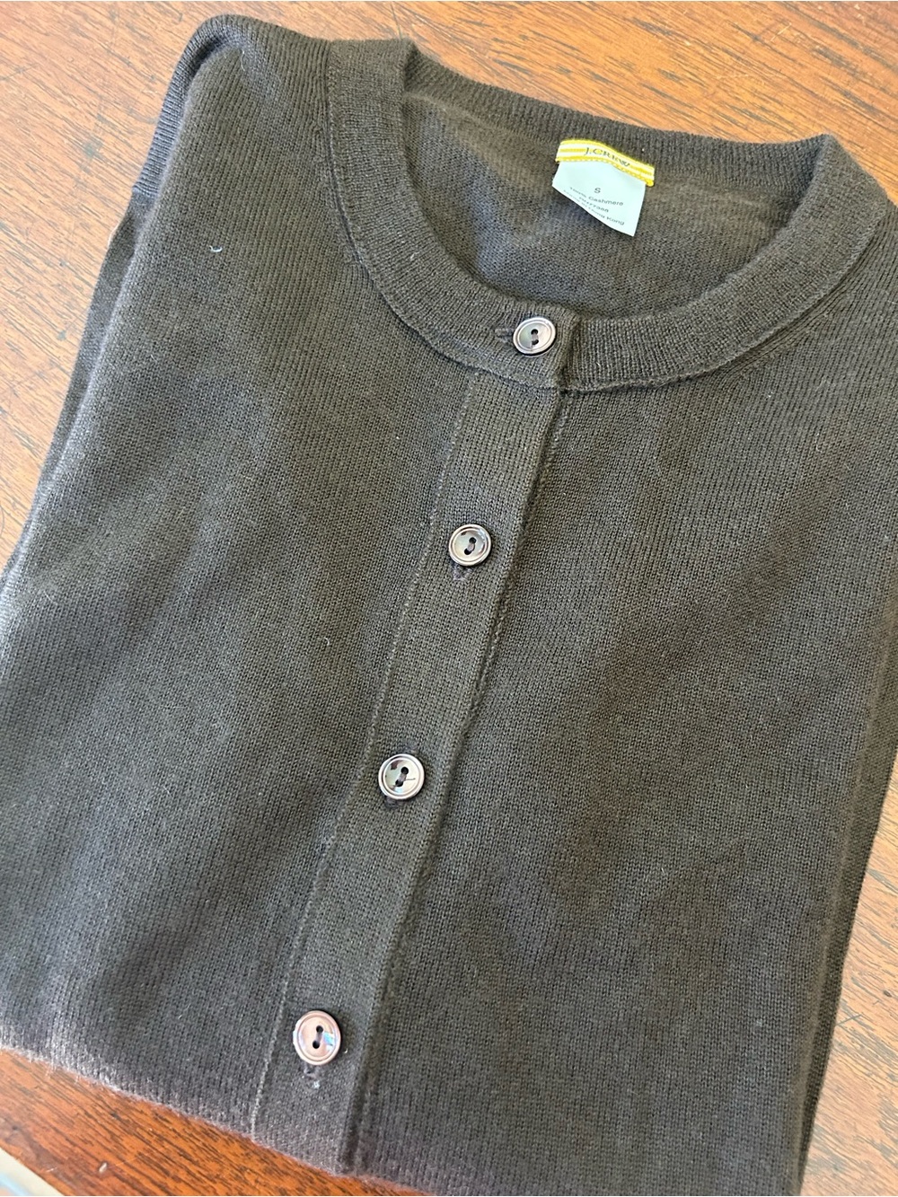 J.Crew 100% Cashmere Crewneck Cardigan Olive Brown Size S